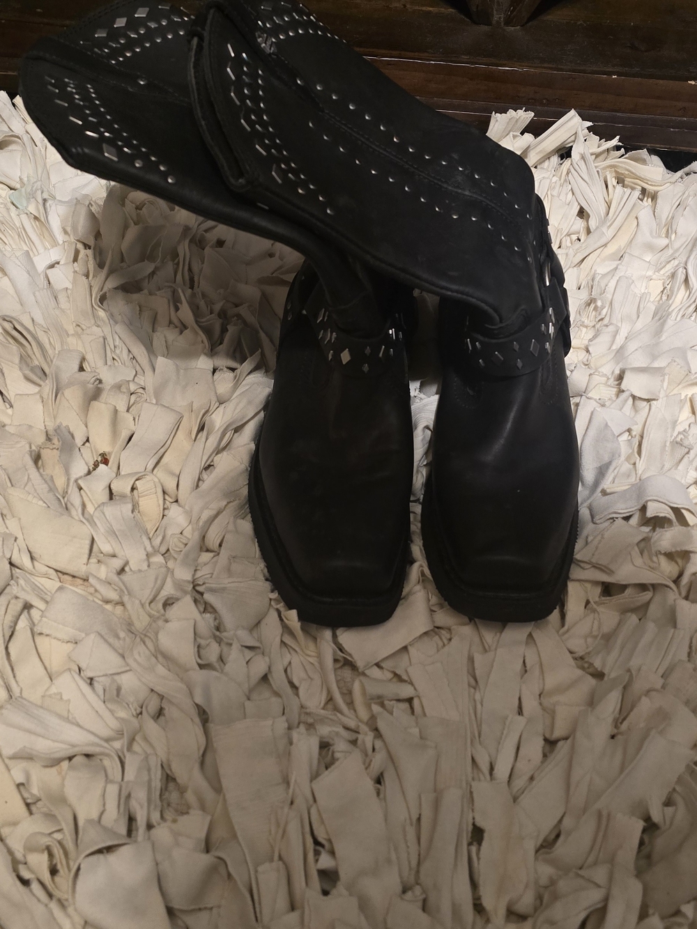 Harley-Davidson Black Studded Square-Toe Riding Boots
